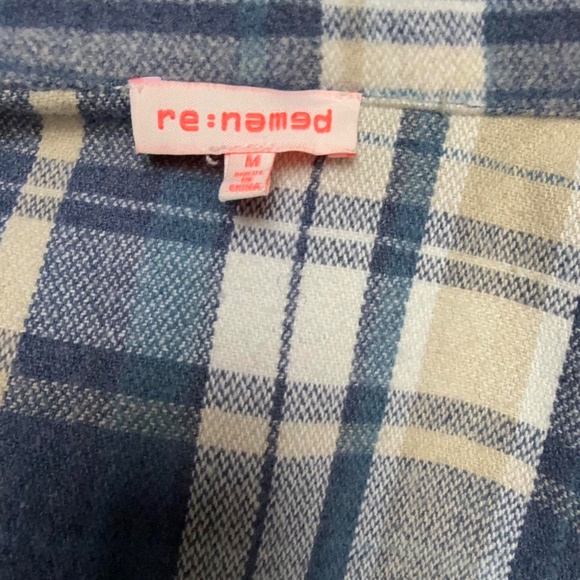 Blue and white cream plaid button-up jacket shirt sz M - Picture 3 of 3